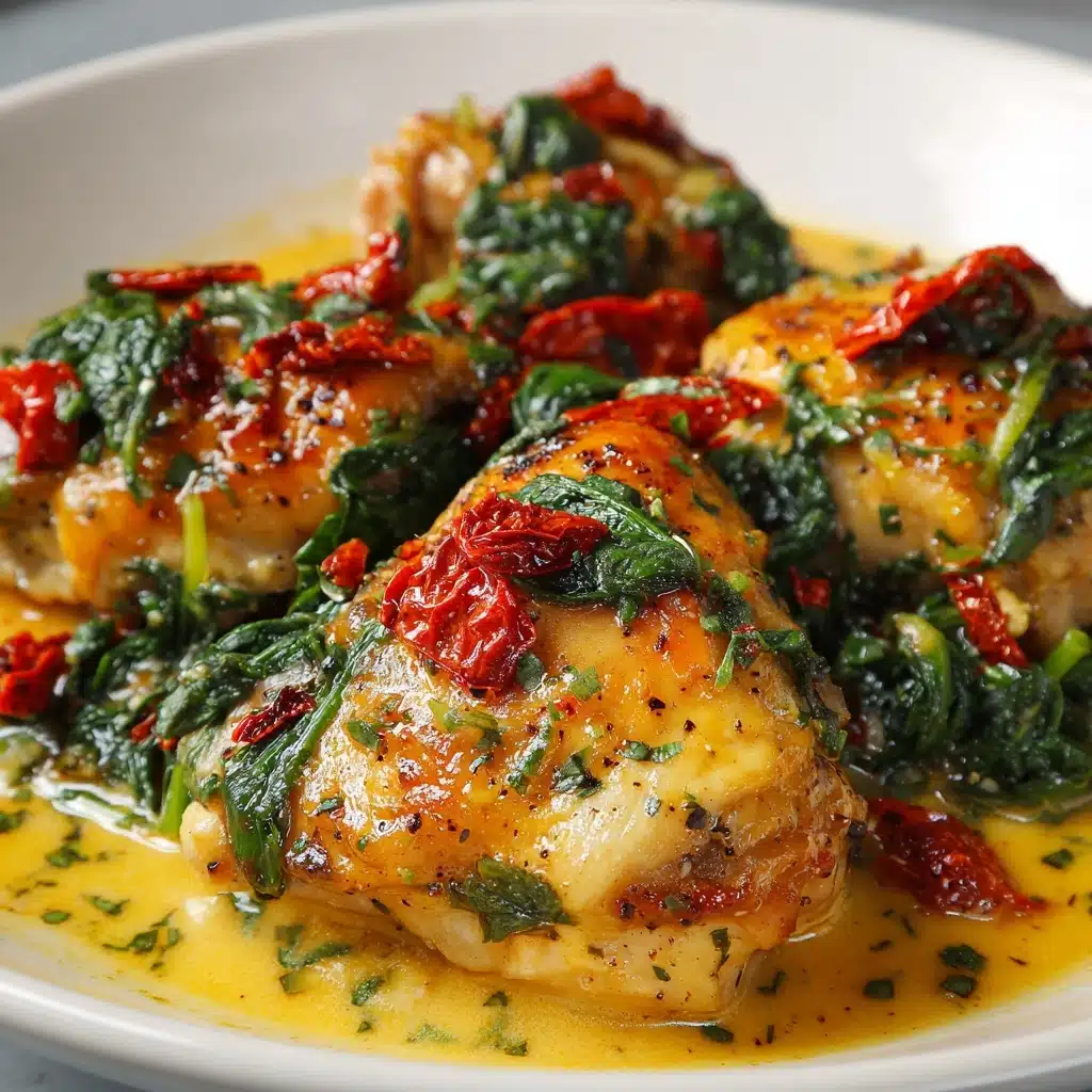 Smothered Baked Chicken with Creamed Spinach and Sun-Dried Tomatoes Recipe - Recipe Image