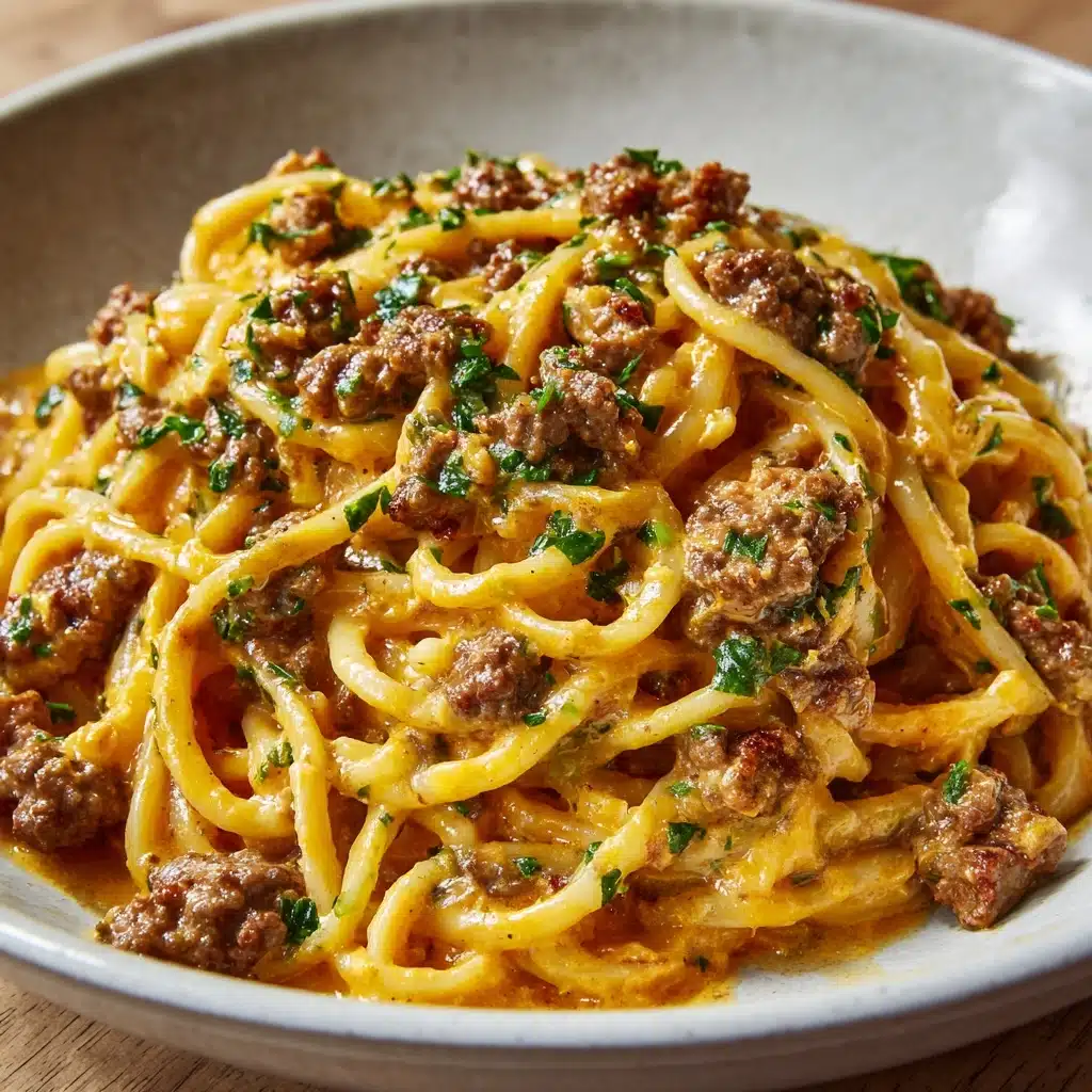 One-Pot Creamy Beef & Garlic Butter Pasta Recipe - Recipe Image