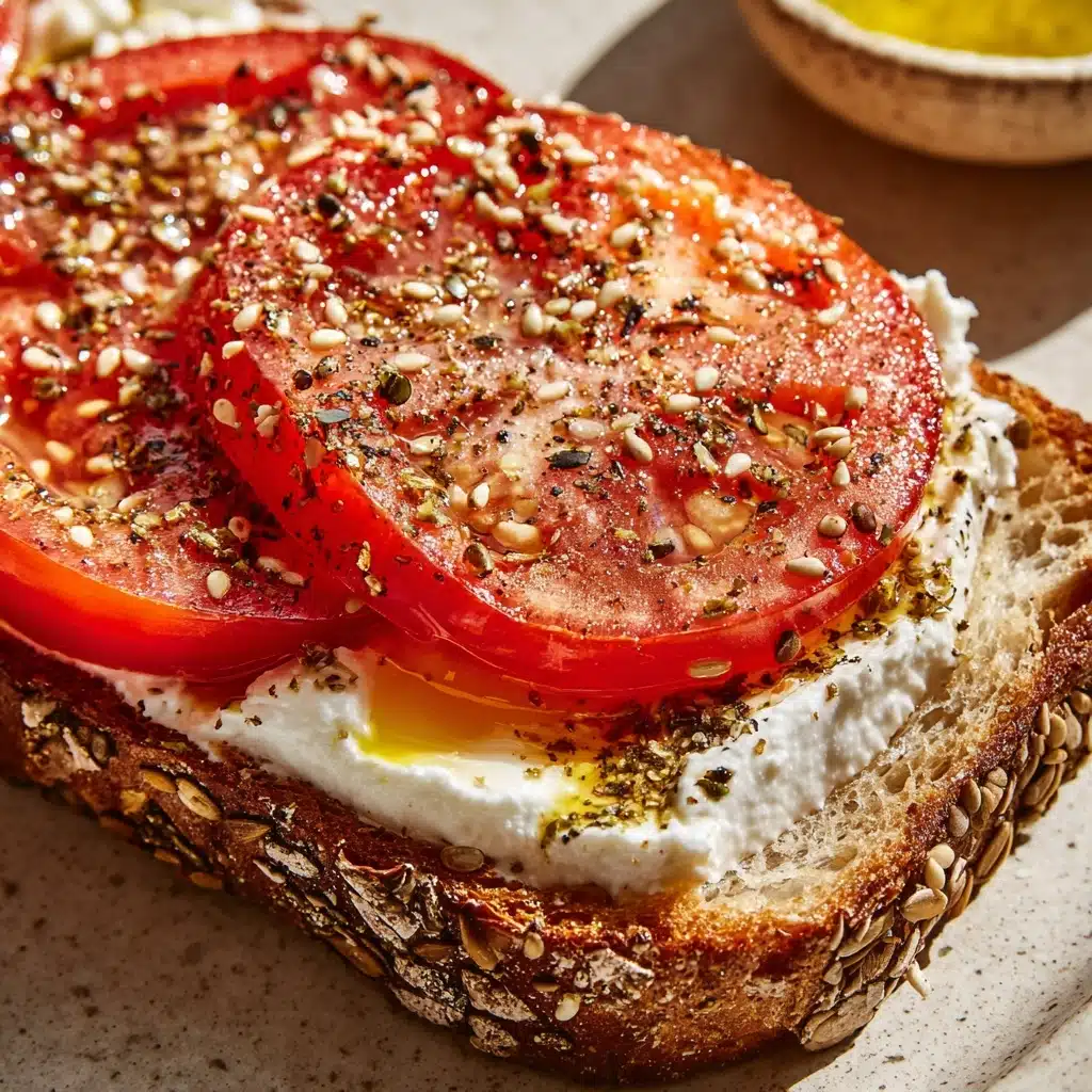Ricotta & Tomato Toast with Sesame Seeds & Olive Oil Recipe - Recipe Image