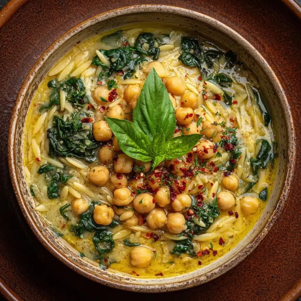 Turmeric Soup with Chickpeas, Orzo, and Spinach Recipe - Recipe Image