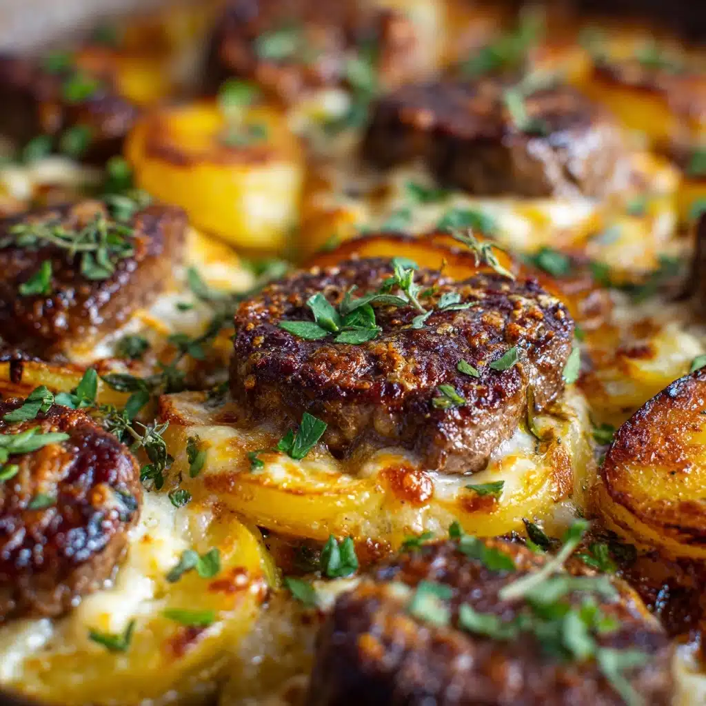 Garlic Parmesan Beef Chops with Cheesy Scalloped Potatoes Recipe - Recipe Image