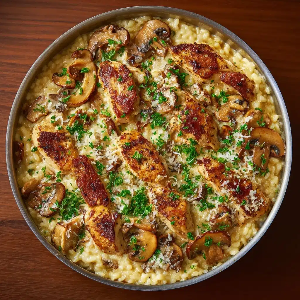 One Pot Creamy Parmesan Chicken with Mushroom Rice Recipe - Recipe Image