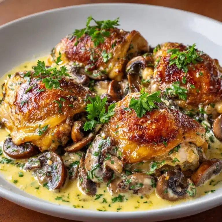 Creamy Garlic Mushroom Chicken Thighs Recipe