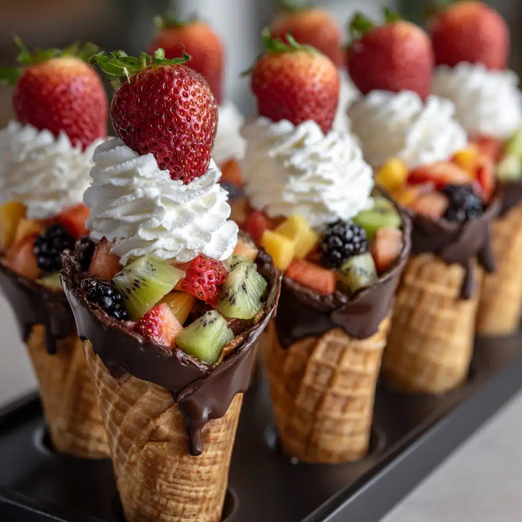 Chocolate Dipped Fruit Filled Cones Recipe - Recipe Image