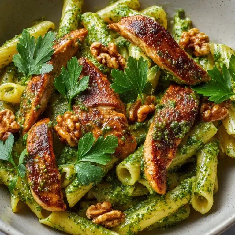 Chicken & Vegetable Penne with Parsley-Walnut Pesto Recipe