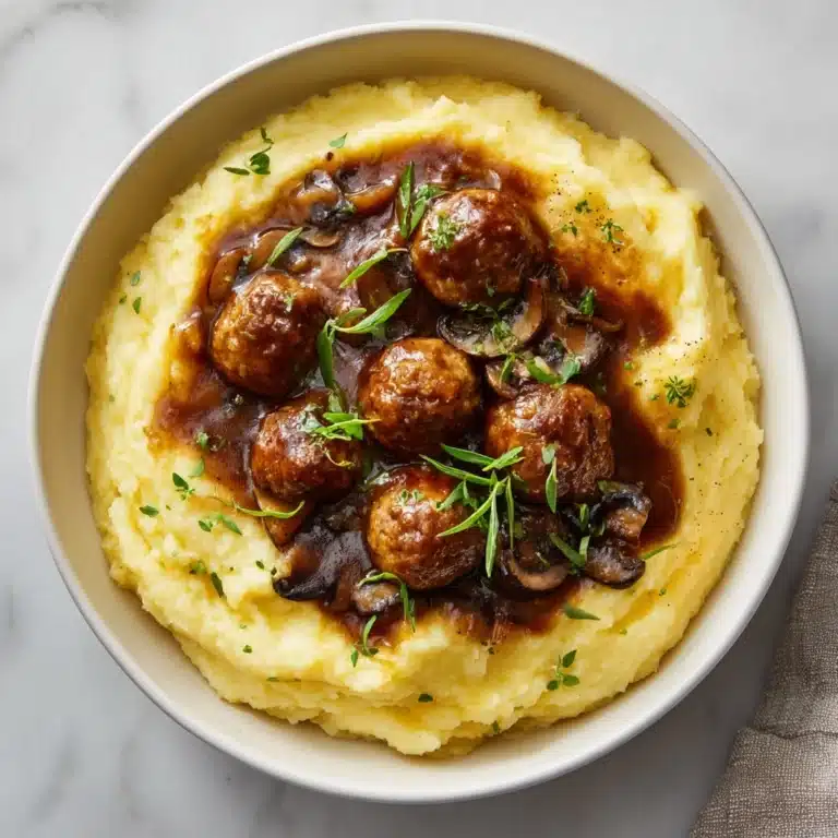 Mashed Potatoes with Meatball Mushroom Stew Recipe