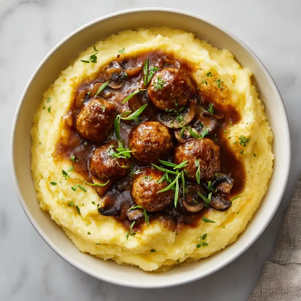Mashed Potatoes with Meatball Mushroom Stew Recipe - Recipe Image