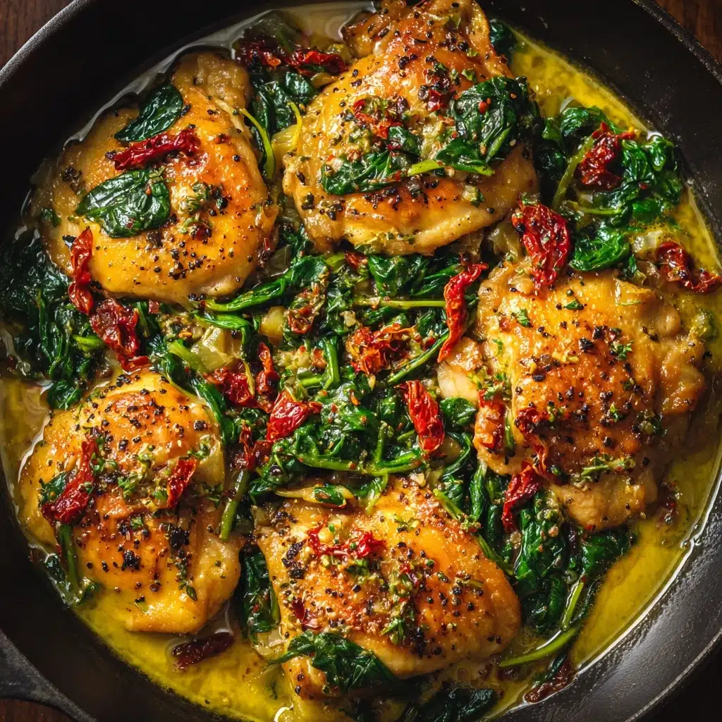 Smothered Baked Chicken with Creamed Spinach and Sun-Dried Tomatoes Recipe