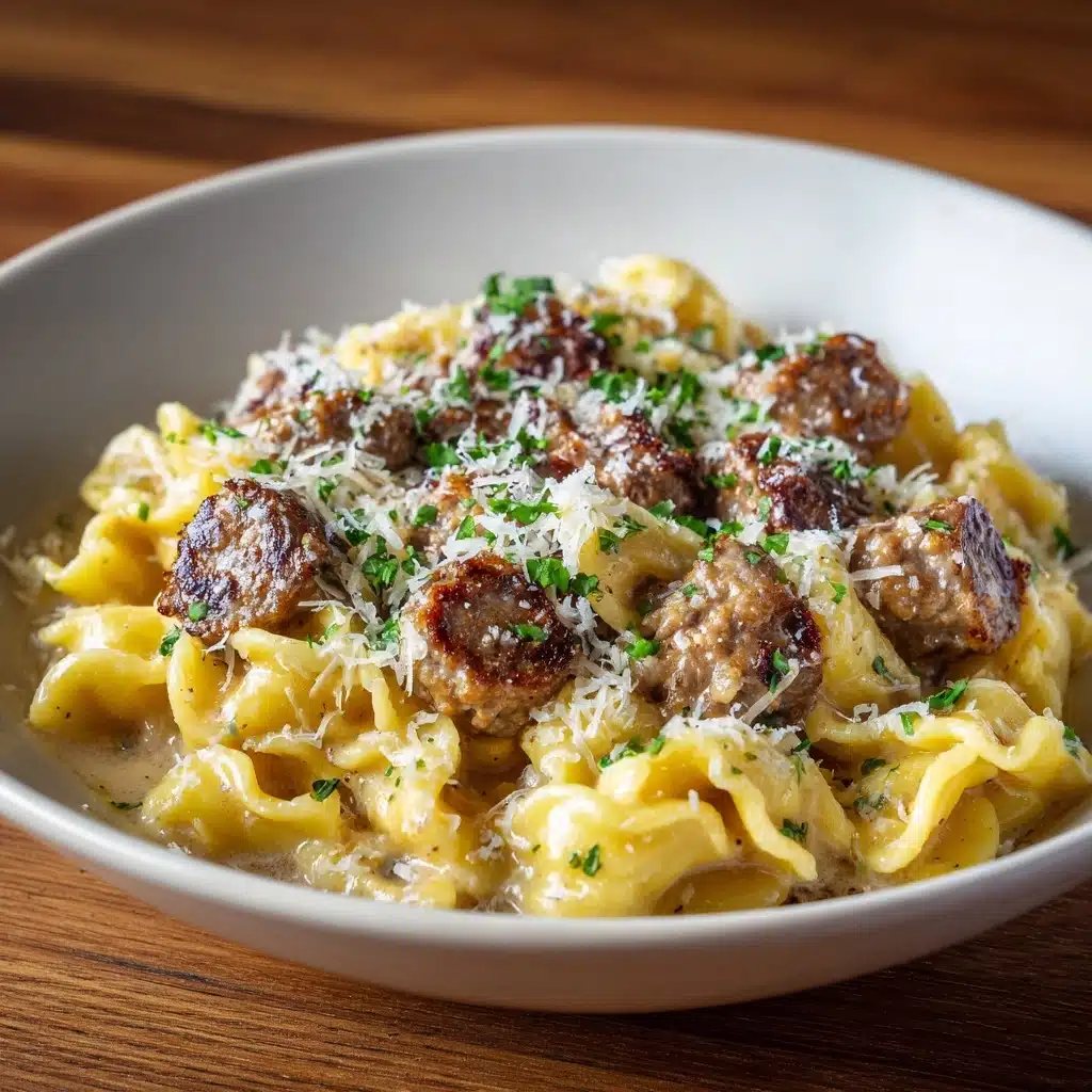 Garlic Butter Sausage with Creamy Parmesan Pasta Recipe - Recipe Image
