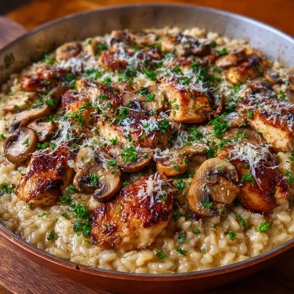 One Pot Creamy Parmesan Chicken with Mushroom Rice Recipe - Recipe Image