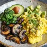 Keto Breakfast Plate with Creamy Scrambled Eggs, Mushrooms & Avocado Recipe