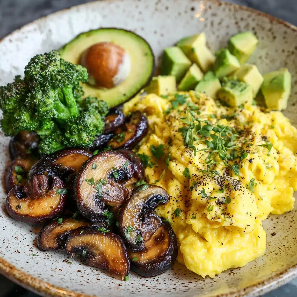 Keto Breakfast Plate with Creamy Scrambled Eggs, Mushrooms & Avocado Recipe