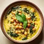 Turmeric Soup with Chickpeas, Orzo, and Spinach Recipe