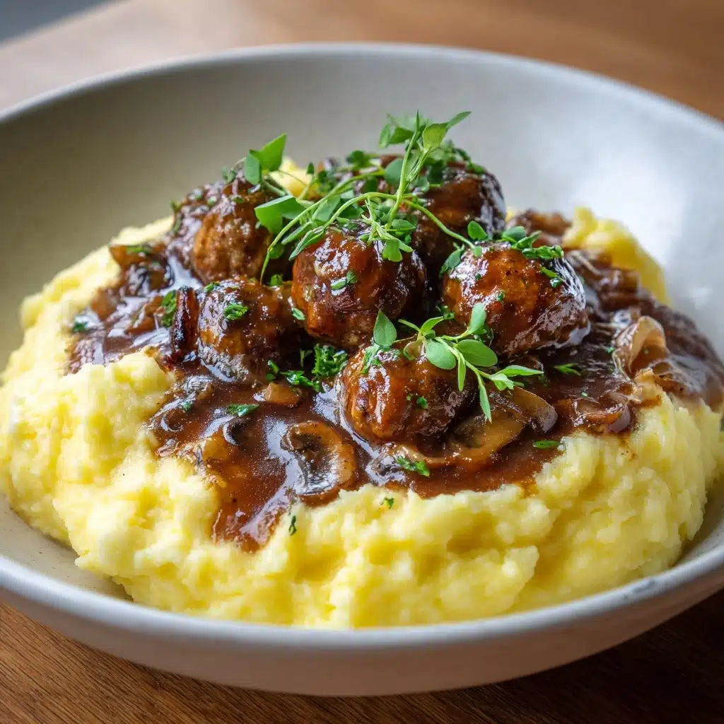 Mashed Potatoes with Meatball Mushroom Stew Recipe - Recipe Image