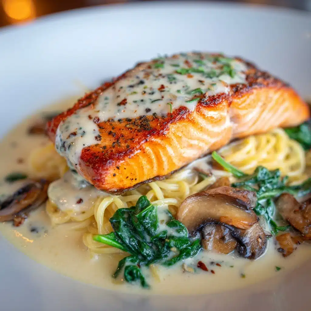 Creamy Salmon Florentine with Spinach and Mushrooms Recipe - Recipe Image