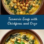 Turmeric Soup with Chickpeas, Orzo, and Spinach Recipe