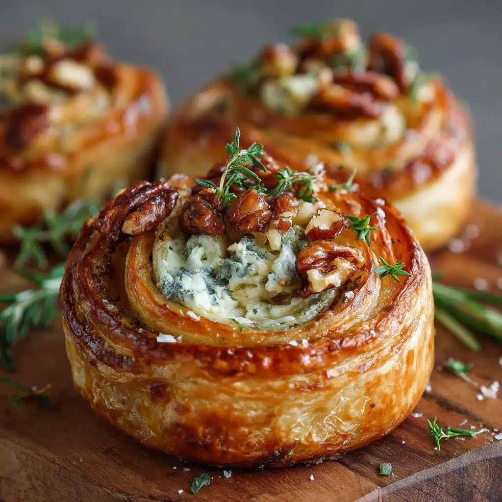 Blue Cheese, Walnut, and Thyme Pull-Apart Puff Pastry Twirl Recipe - Recipe Image
