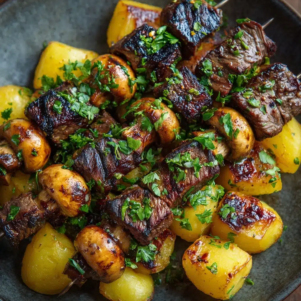 Grilled Steak, Potato, and Mushroom Kabobs Recipe - Recipe Image