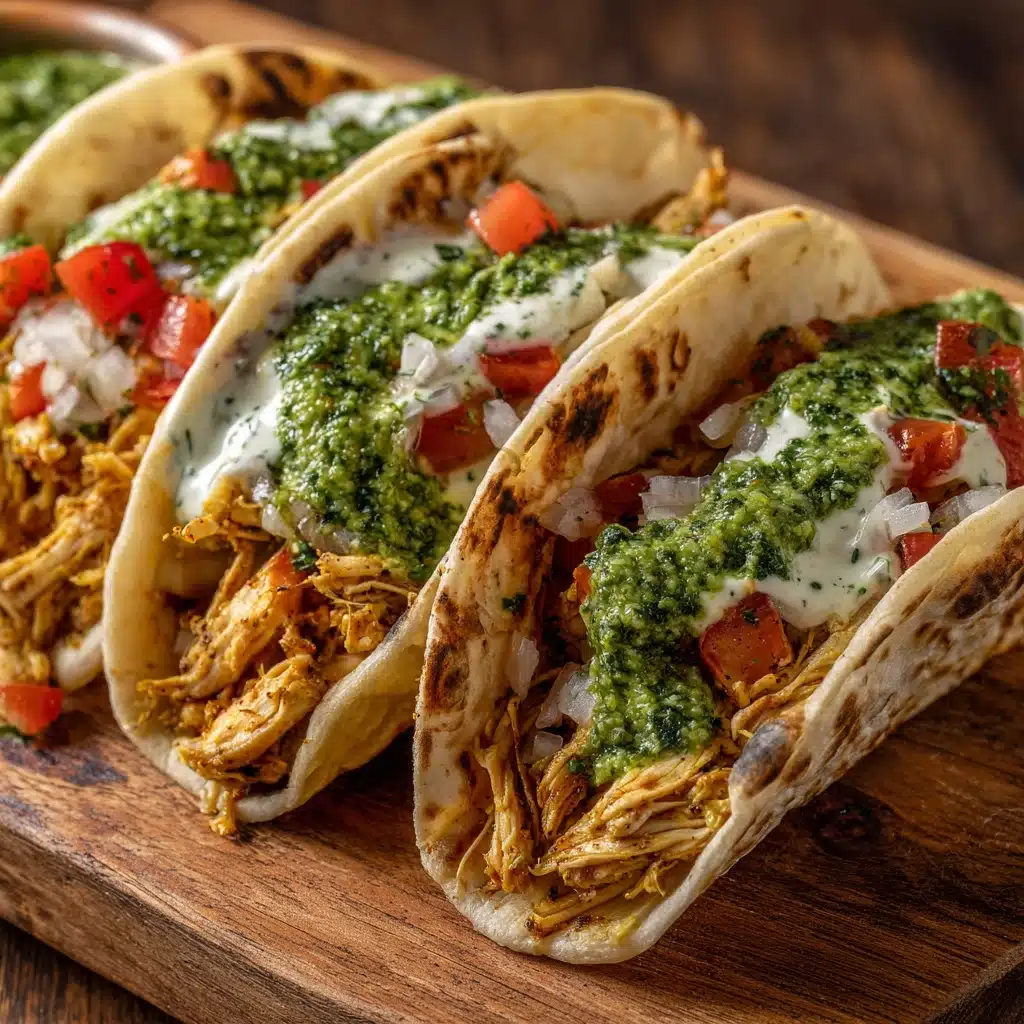 Shredded Chicken Tacos with Creamy Chimichurri Sauce Recipe - Recipe Image