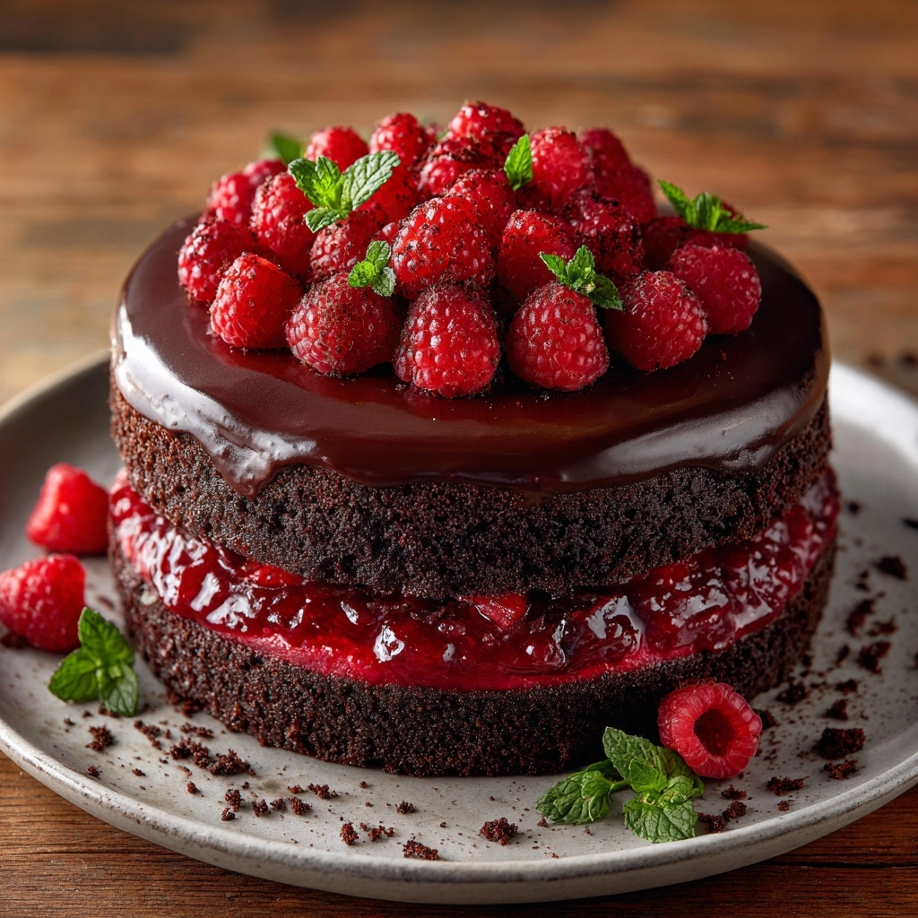 Decadent Chocolate Cake with Fresh Raspberry Bliss Recipe - Recipe Image
