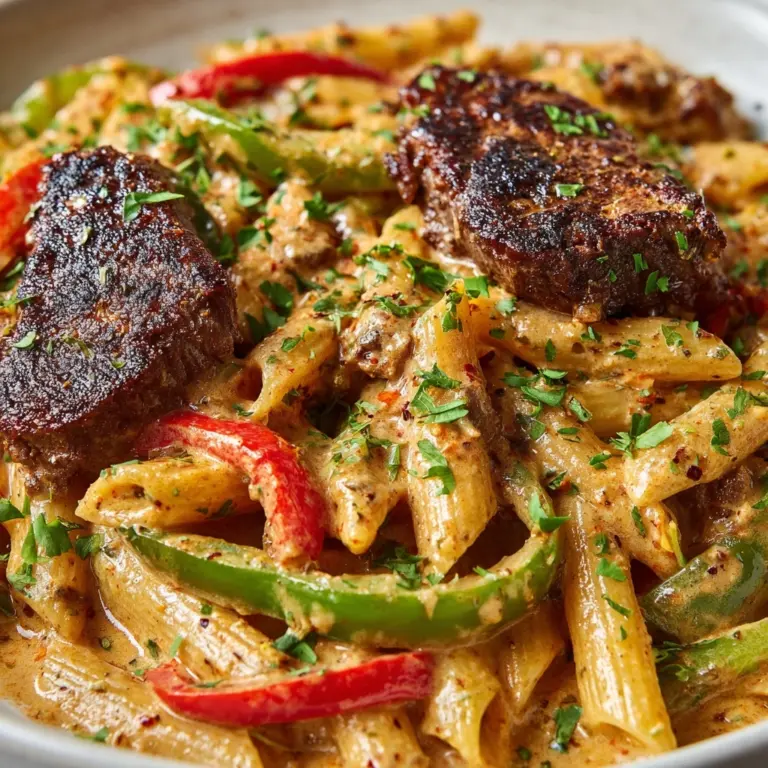Delicious Creamy Cajun Steak Penne with Garlic & Parmesan Recipe