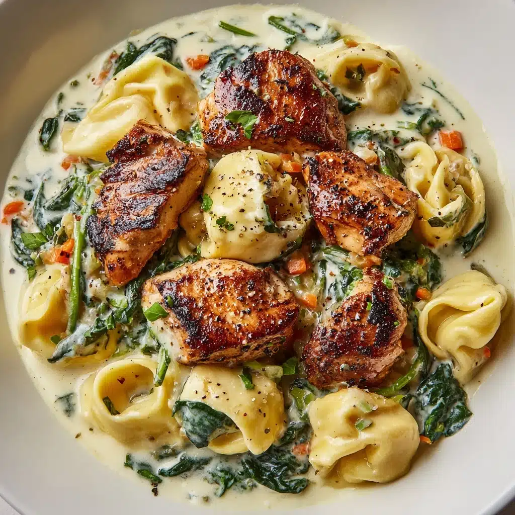 Cheesy Garlic Parmesan Chicken Tortellini with Spinach in Creamy Sauce Recipe - Recipe Image