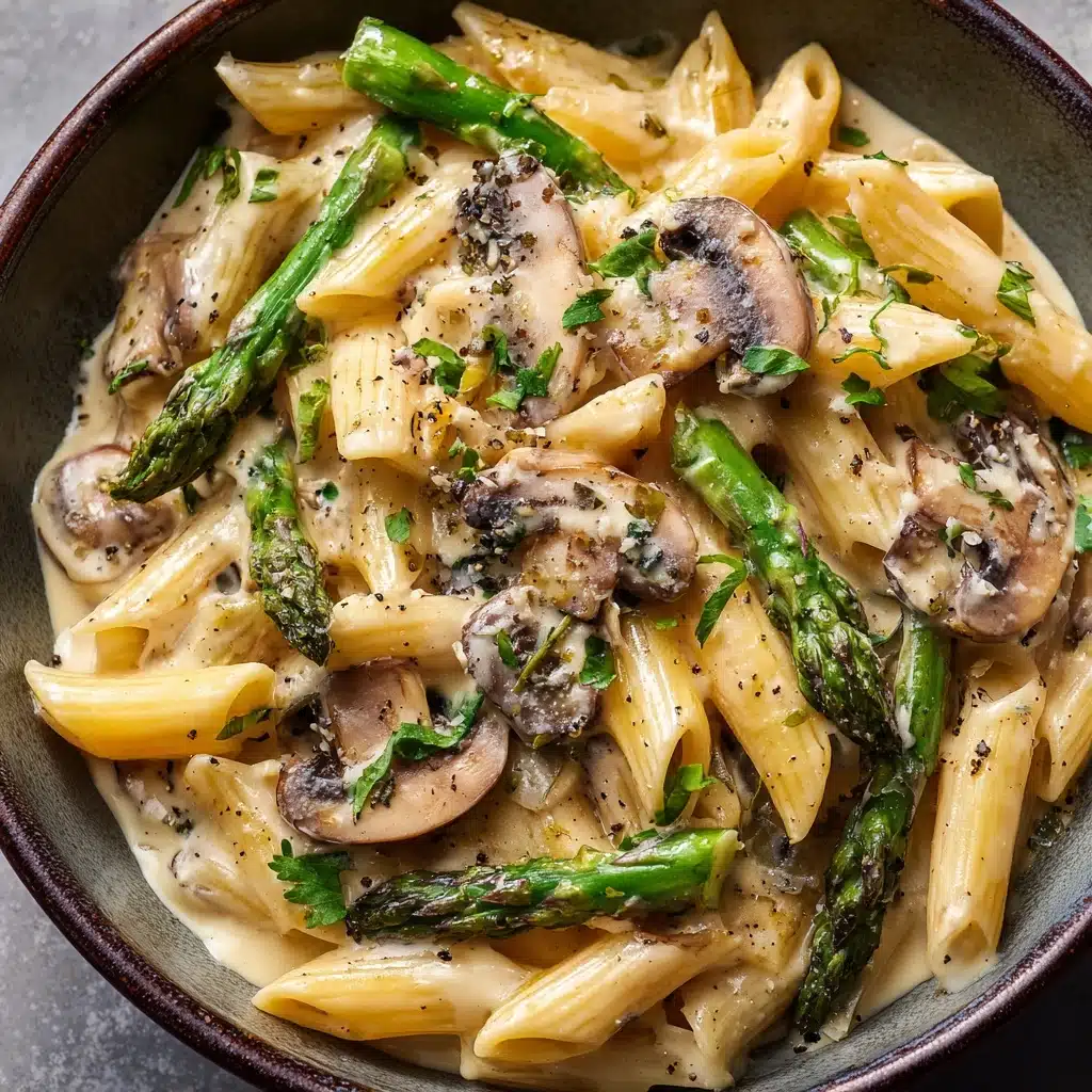 Creamy Mushroom and Asparagus Chicken Penne Recipe - Recipe Image
