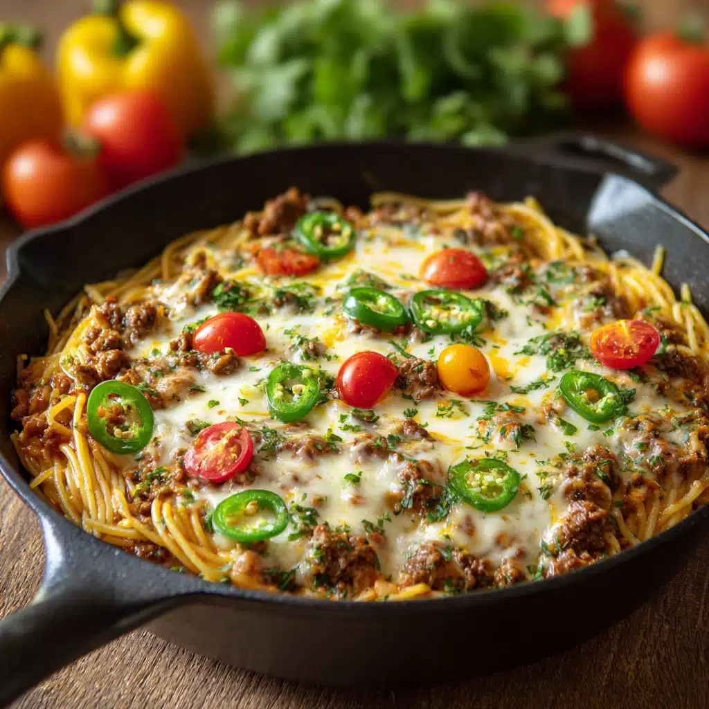 Cheesy Taco Salsa Spaghetti Bake Recipe - Recipe Image