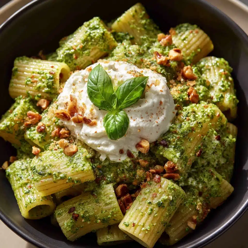 oni with Basil-Pistachio Pesto & Burrata Recipe - Recipe Image