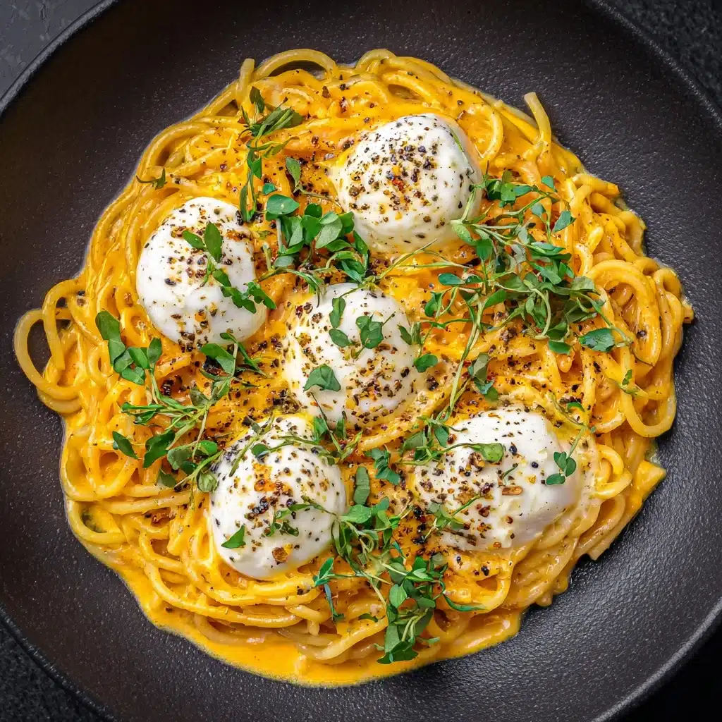 Creamy Red Pepper Pasta with Burrata and Herbs Recipe - Recipe Image