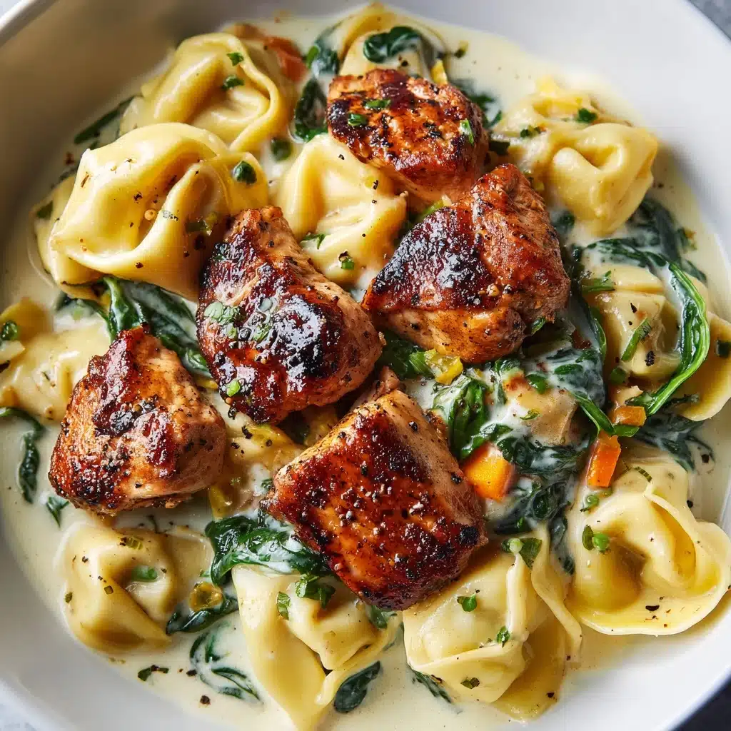 Cheesy Garlic Parmesan Chicken Tortellini with Spinach in Creamy Sauce Recipe