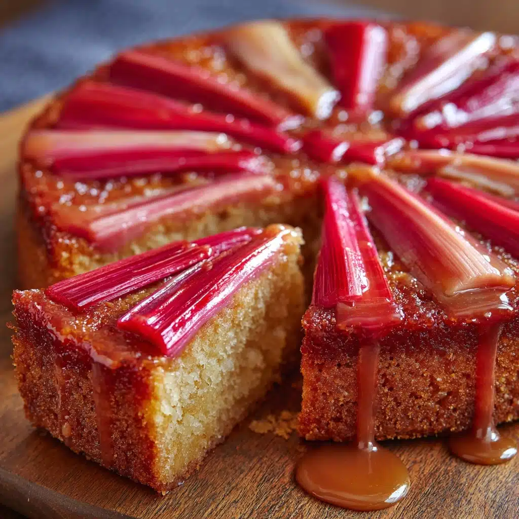 Upside-Down Rhubarb Cake with Caramel Swirls Recipe