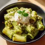 oni with Basil-Pistachio Pesto & Burrata Recipe