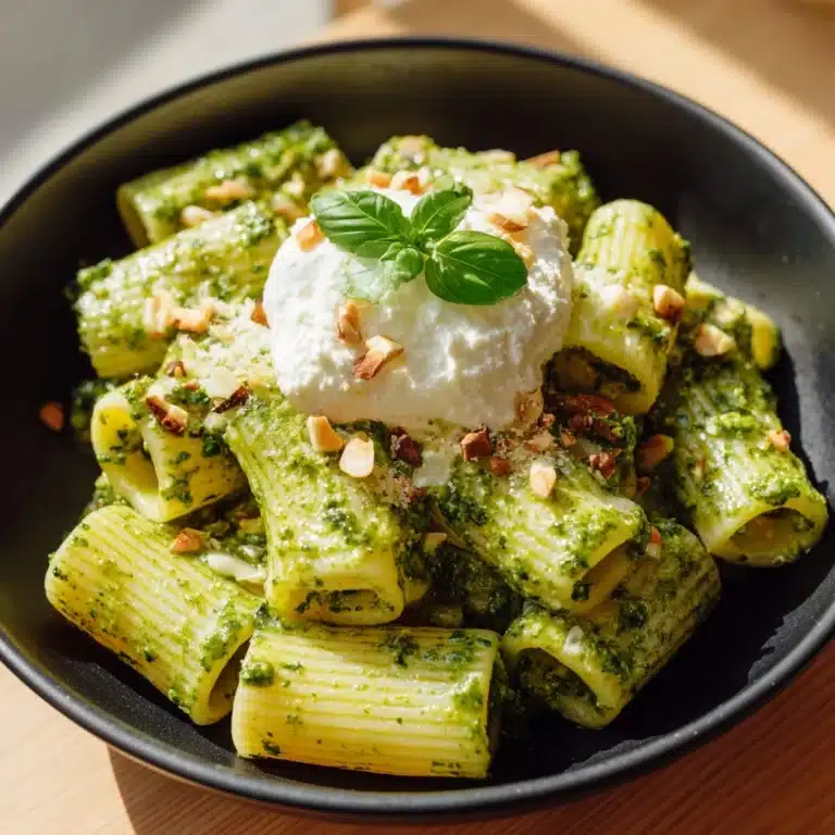oni with Basil-Pistachio Pesto & Burrata Recipe