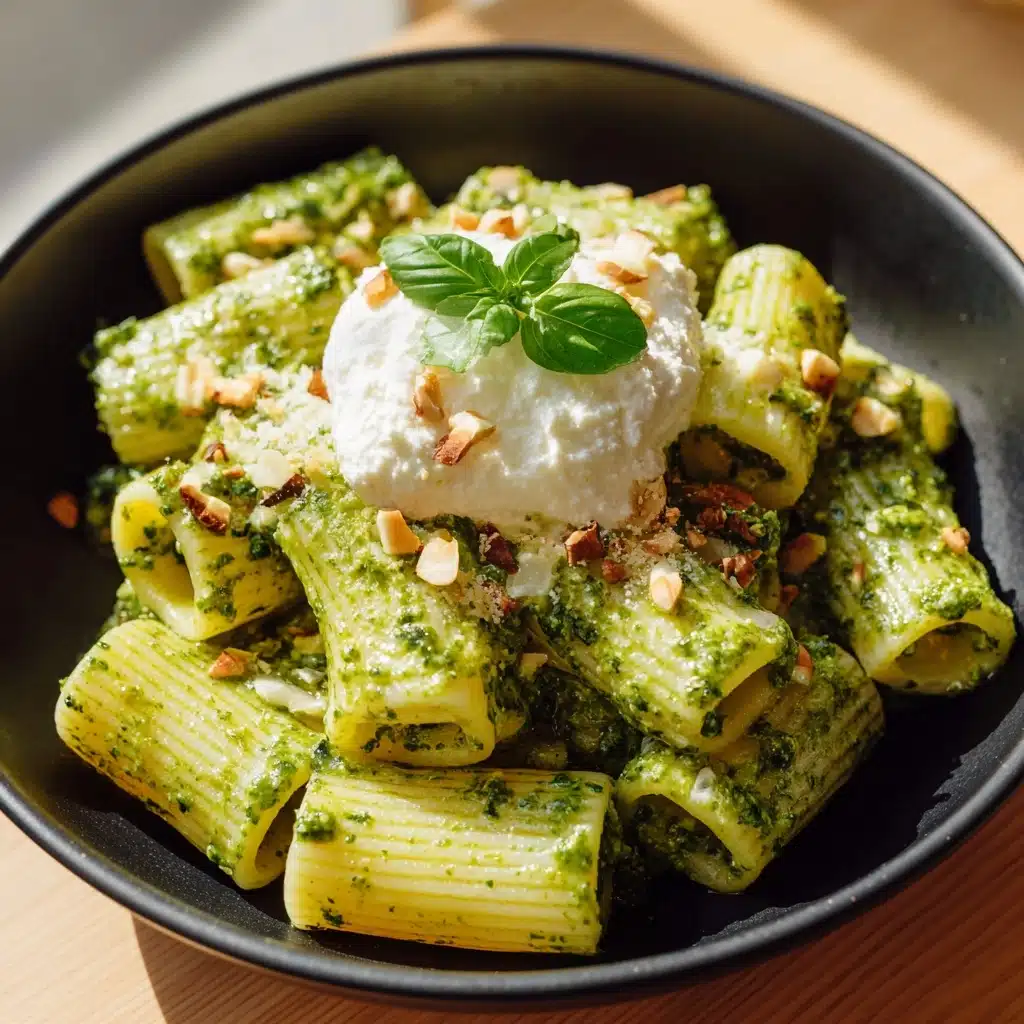 oni with Basil-Pistachio Pesto & Burrata Recipe - Recipe Image