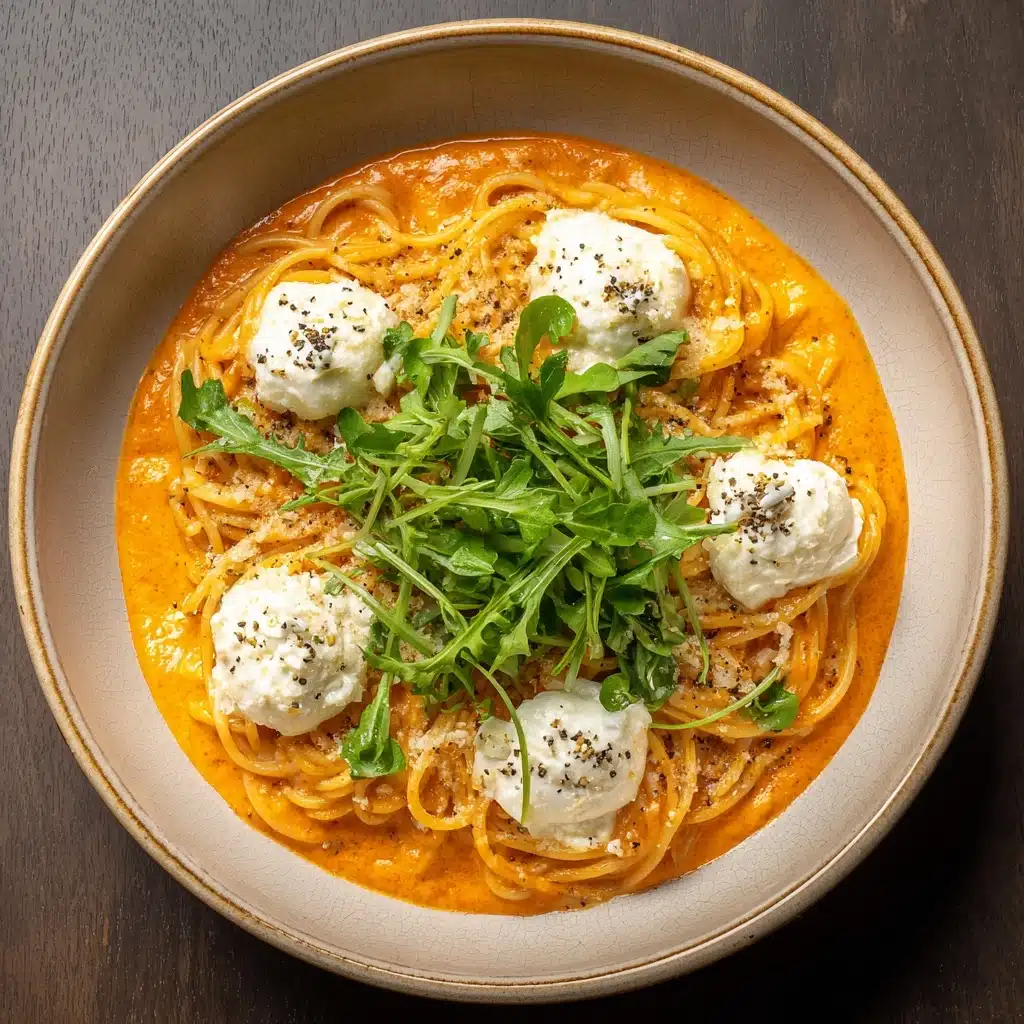 Creamy Red Pepper Pasta with Burrata and Herbs Recipe - Recipe Image