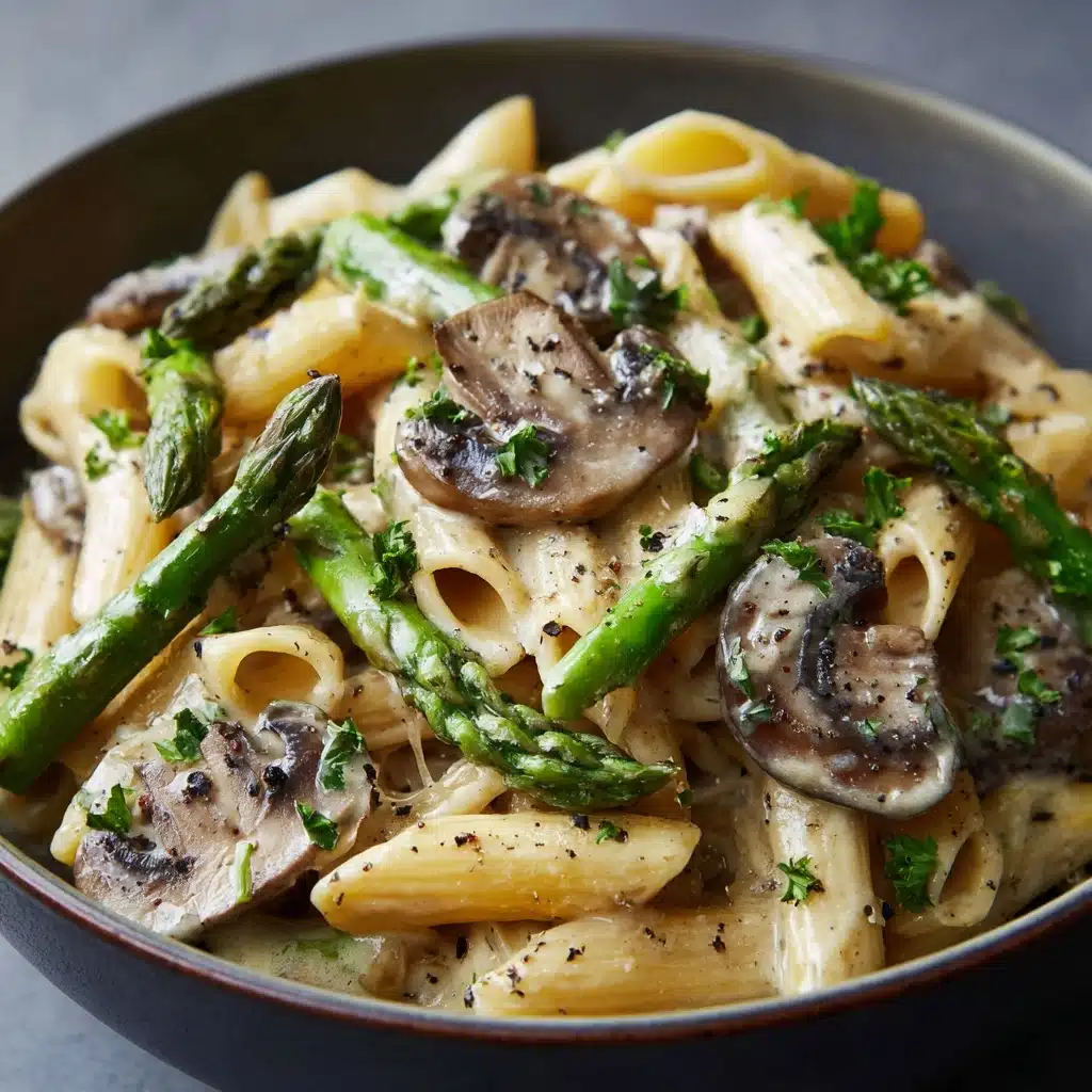 Creamy Mushroom and Asparagus Chicken Penne Recipe - Recipe Image