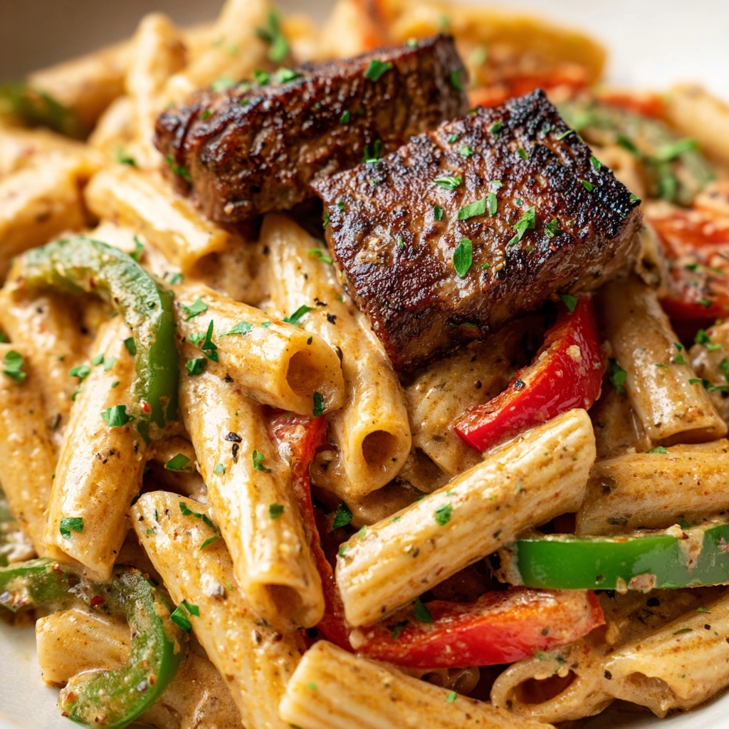 Delicious Creamy Cajun Steak Penne with Garlic & Parmesan Recipe - Recipe Image