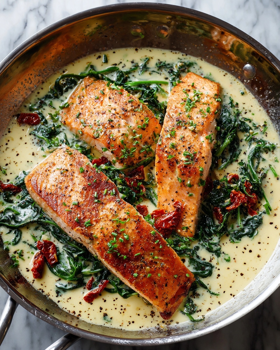 Creamy Garlic Butter Tuscan Salmon Recipe - Recipe Image