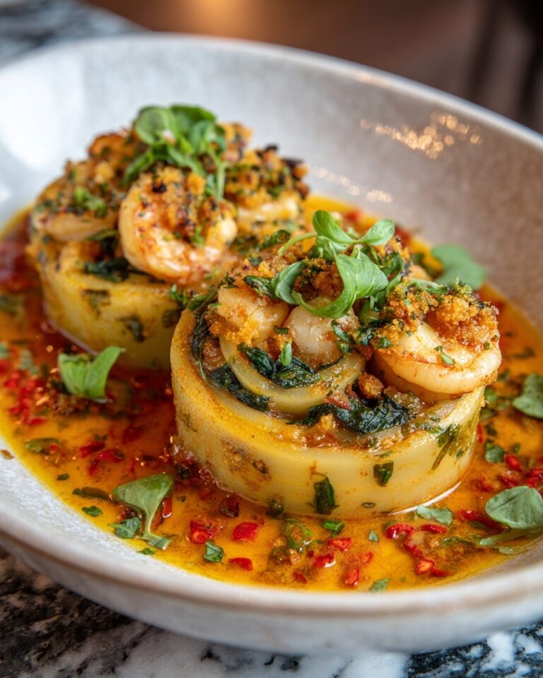 Shrimp & Spinach Stuffed Pasta Rolls with Roasted Red Pepper Cream Sauce Recipe