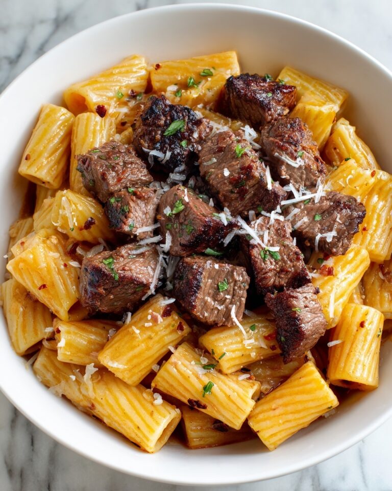 Garlic Butter Steak Tips with Cheesy Rigatoni Recipe