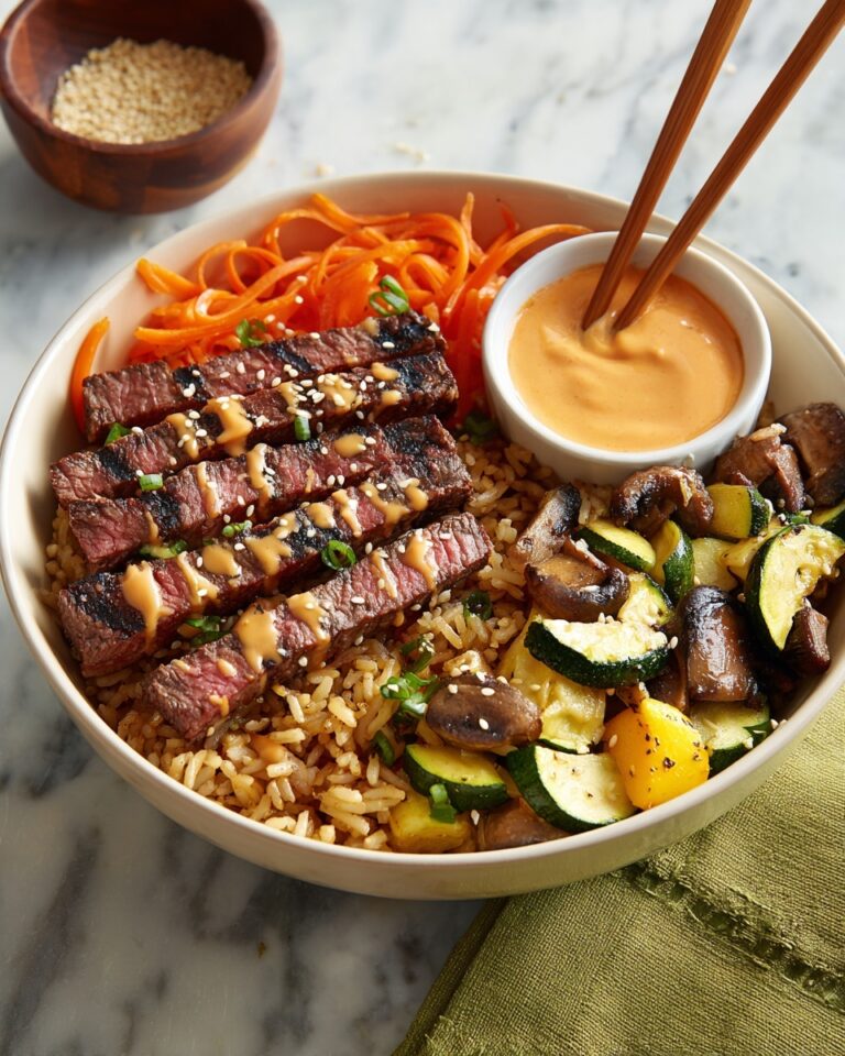 Hibachi Steak Bowls with Vegetables, Teriyaki Sauce, and Yum Yum Drizzle Recipe