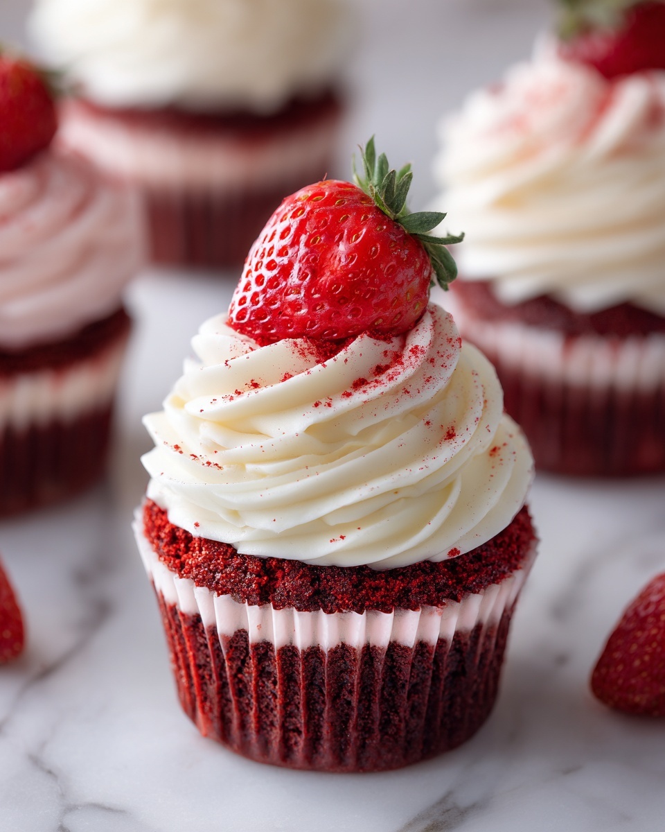Strawberry Cheesecake Red Velvet Cupcakes Recipe - Recipe Image