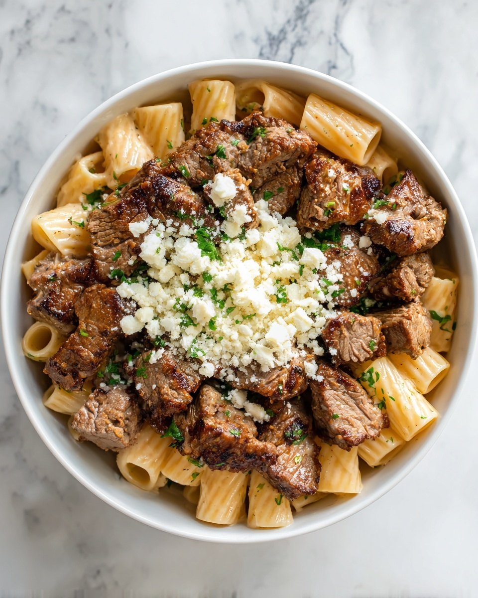 Garlic Butter Steak Tips with Cheesy Rigatoni Recipe - Recipe Image