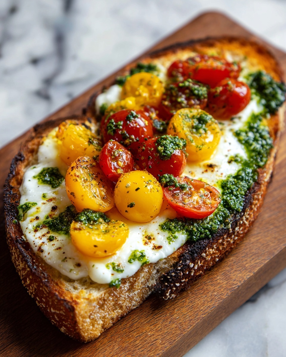 Open-Face Pesto, Cheddar, and Tomato Baguette Sandwich Recipe - Recipe Image