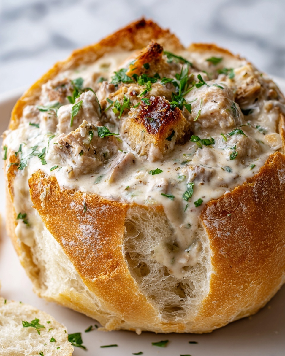 Chicken Alfredo Garlic Bread Bowls Recipe - Recipe Image