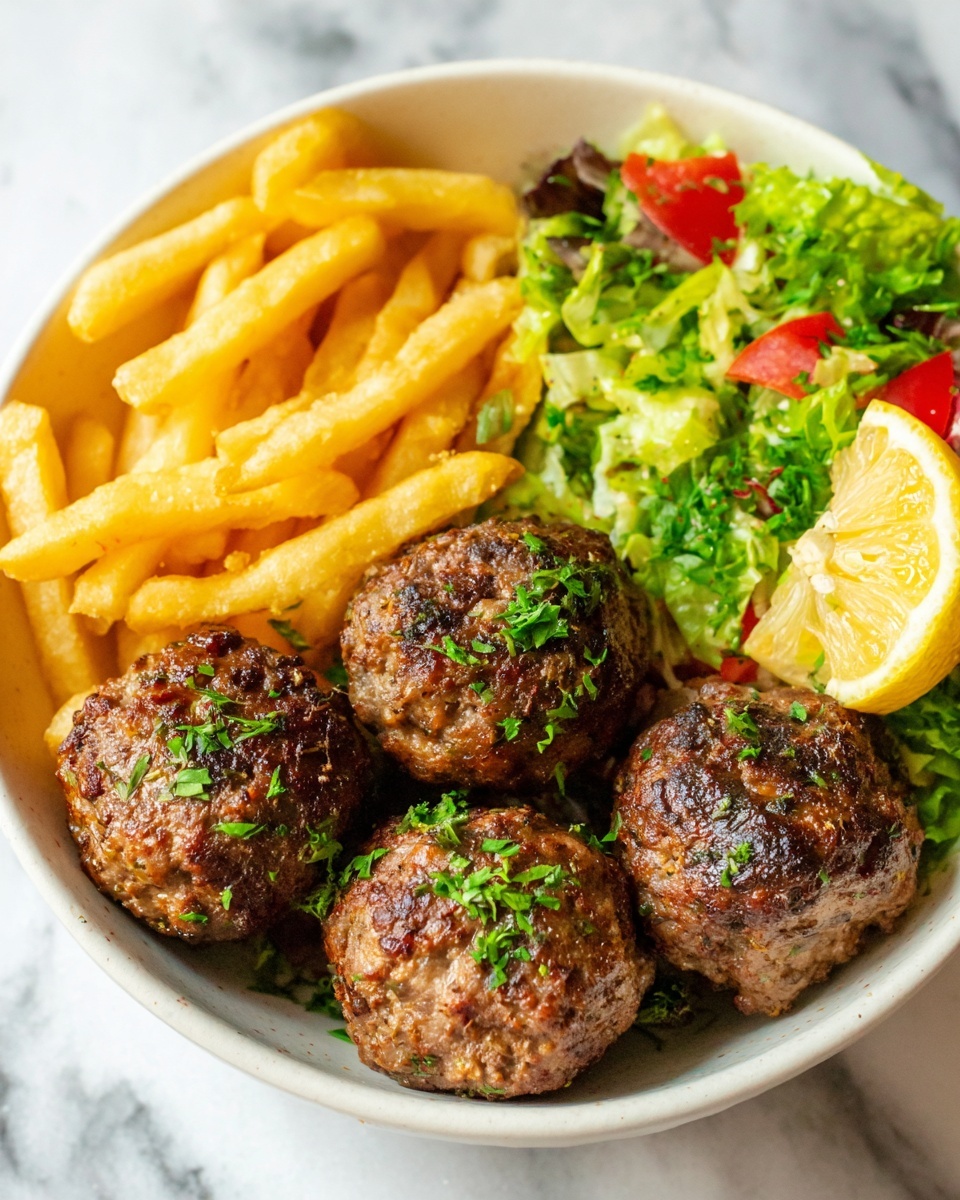 Meatballs, Crispy Fries, and Fresh Salad Recipe - Recipe Image
