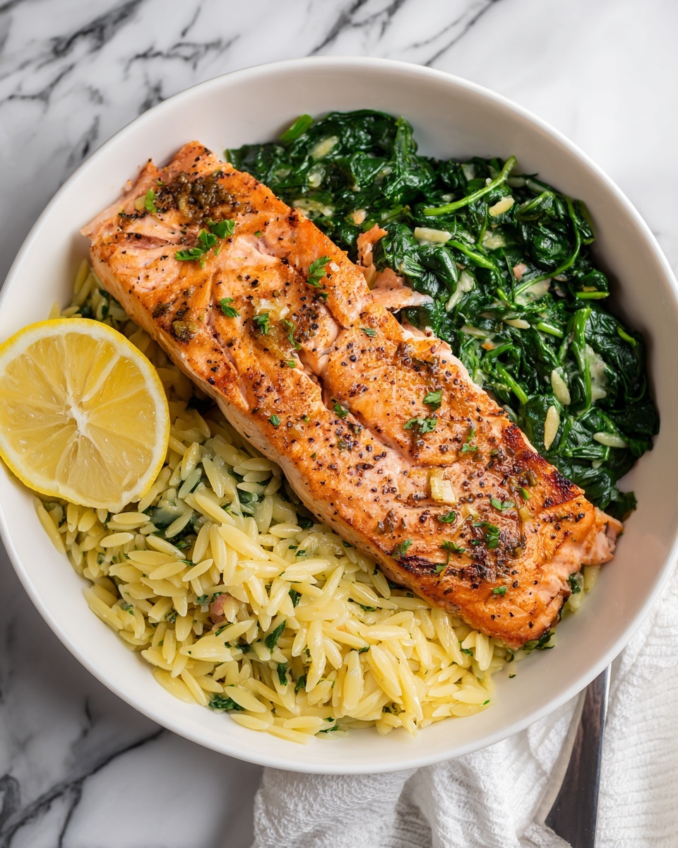 One-Skillet Salmon with Lemon Orzo Recipe - Recipe Image