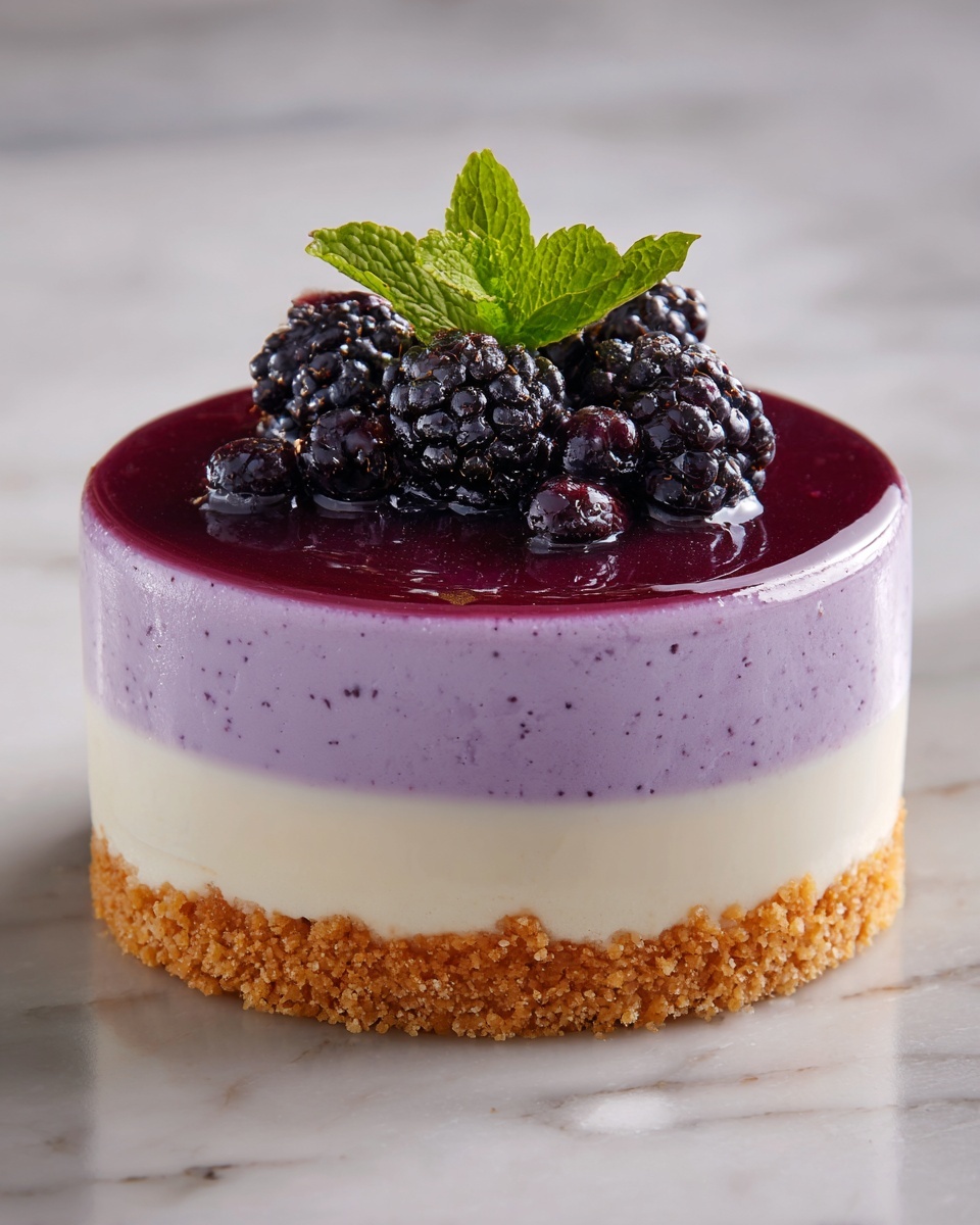 Elegant White Chocolate Blackberry Mousse Cheesecake Recipe - Recipe Image