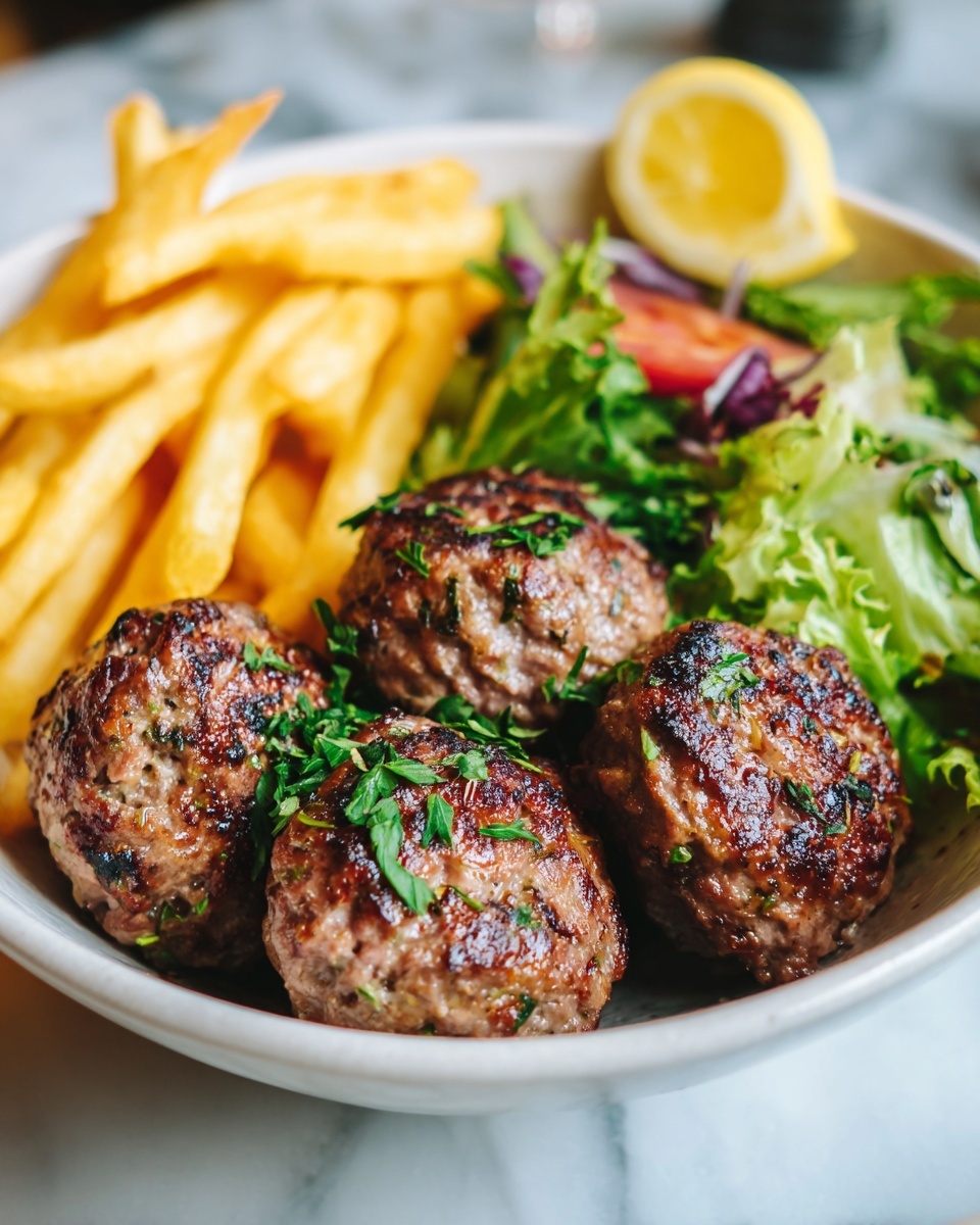 Meatballs, Crispy Fries, and Fresh Salad Recipe - Recipe Image